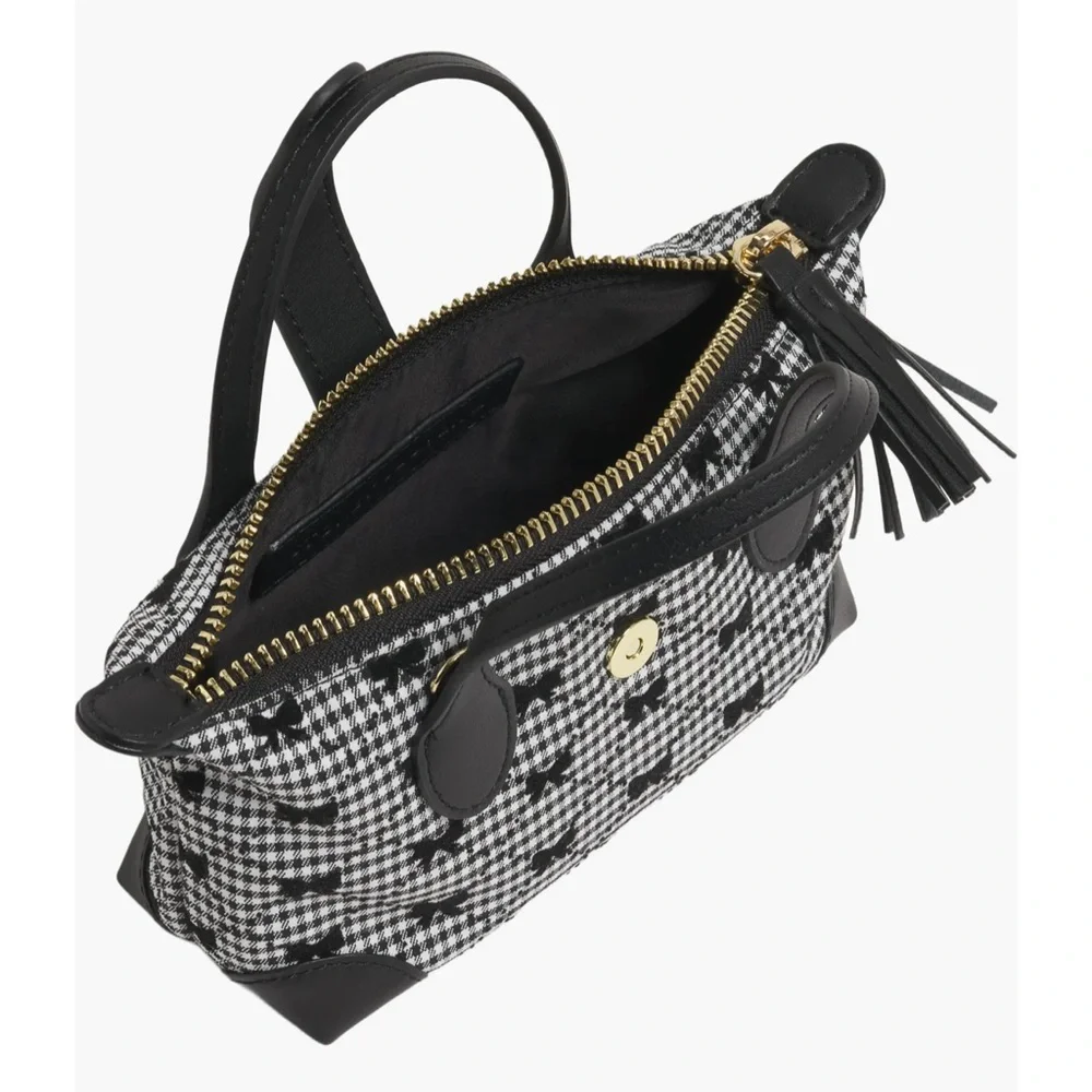 NWT Stoney Clover Lane Pouchette Black &‎ White Bow Houndstooth Crossbody Bag
